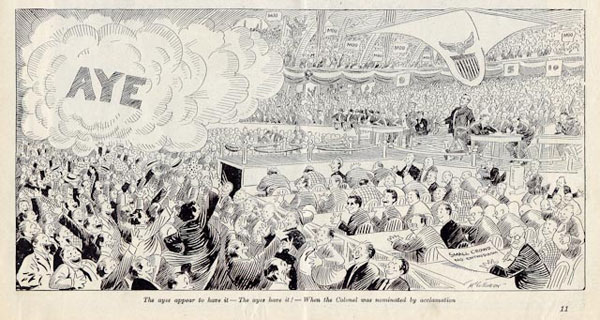 John T. McCutcheon, "...The Ayes Have It! – When the Colonel Was Nominated by Acclamation," Collier's, August 24, 1912